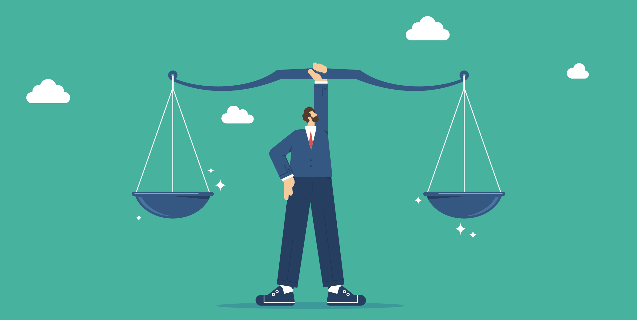 Cleaning manager holding an old-fashioned scale to illustrate governance