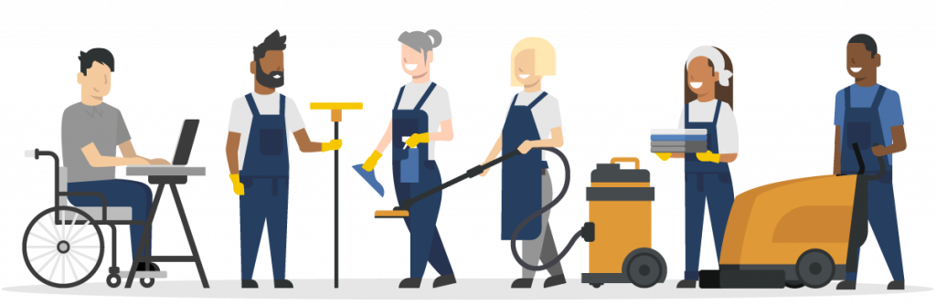 A group of diverse cleaning staff.